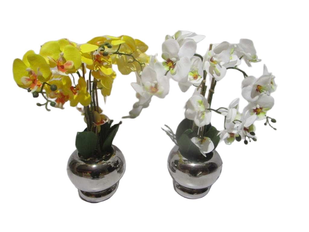 Vase White&yellow Orchid White And Yellow Floer In Silver D17x14x59