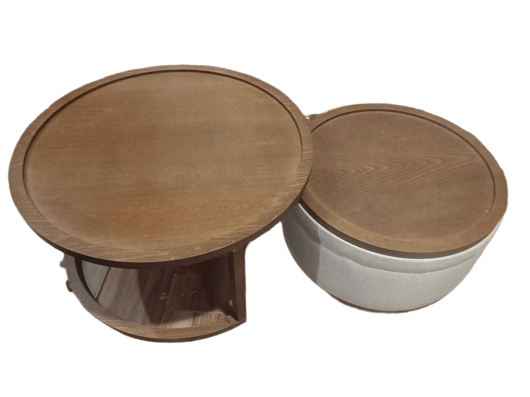 Marsis Coffee Table And Pouf With Storage Dark Wallnut / Creme Fabric L: 90x47cm S: 70x38cm