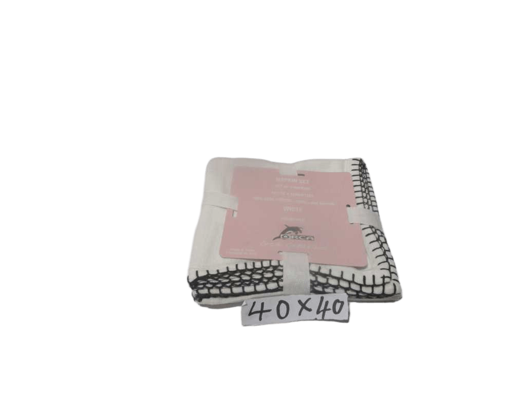Napkins Set Of 4 100% Slub Cotton Linen Effect 240 Gsm With Blanket Stitch Border - Packing Polybag With Ribbon And Inlay Card