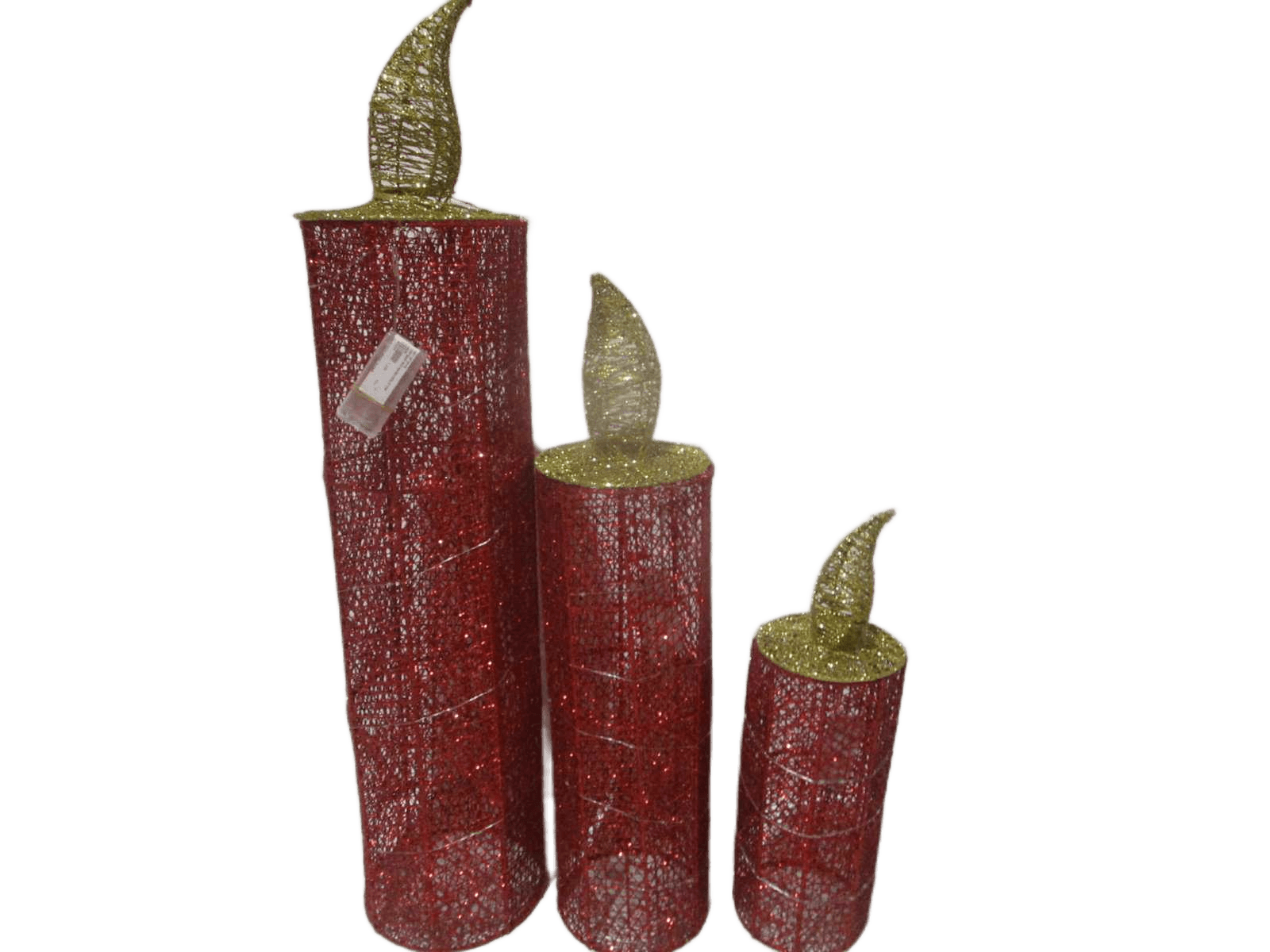 Xmas Deco-Candle With Light Set Of 3pcs Opp Bag Red Base+gold Top 44cm 60cm 80cm