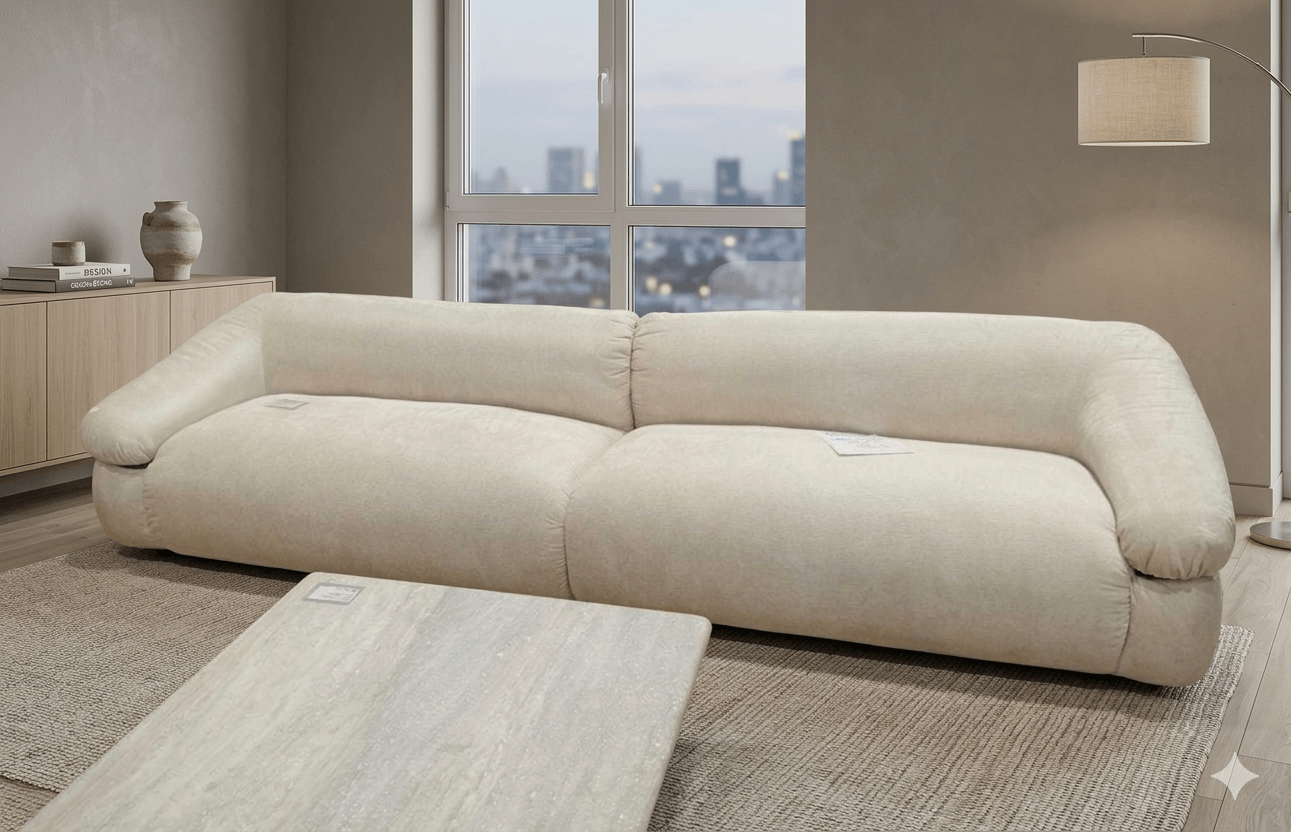 Sofa 2 Units Modular Beige Fixed Backrest - Without Footrest