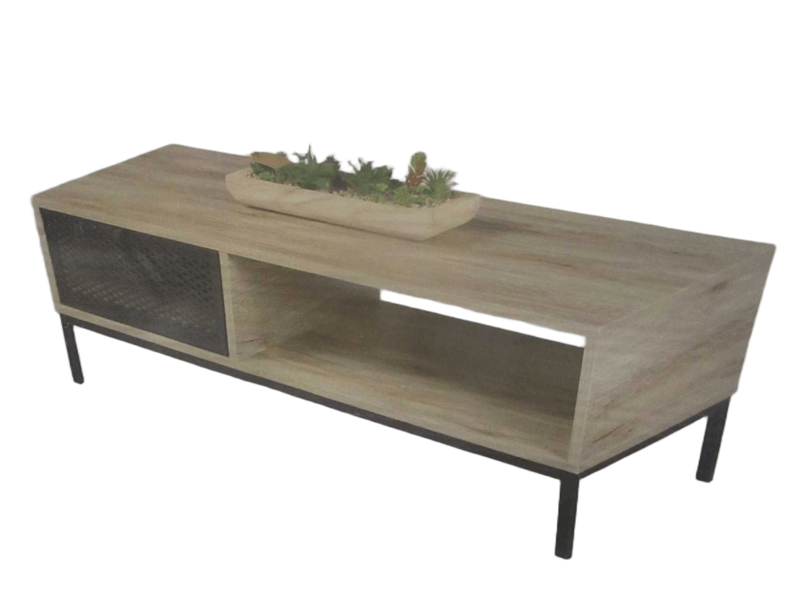 Coffee Table Soho Wooden With Black Metal Mesh 100x50xh36cm