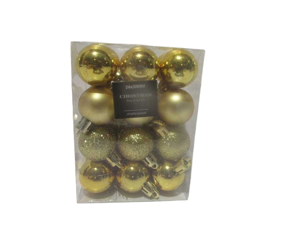 Ball Xmas 24x 30mm Gold Clr