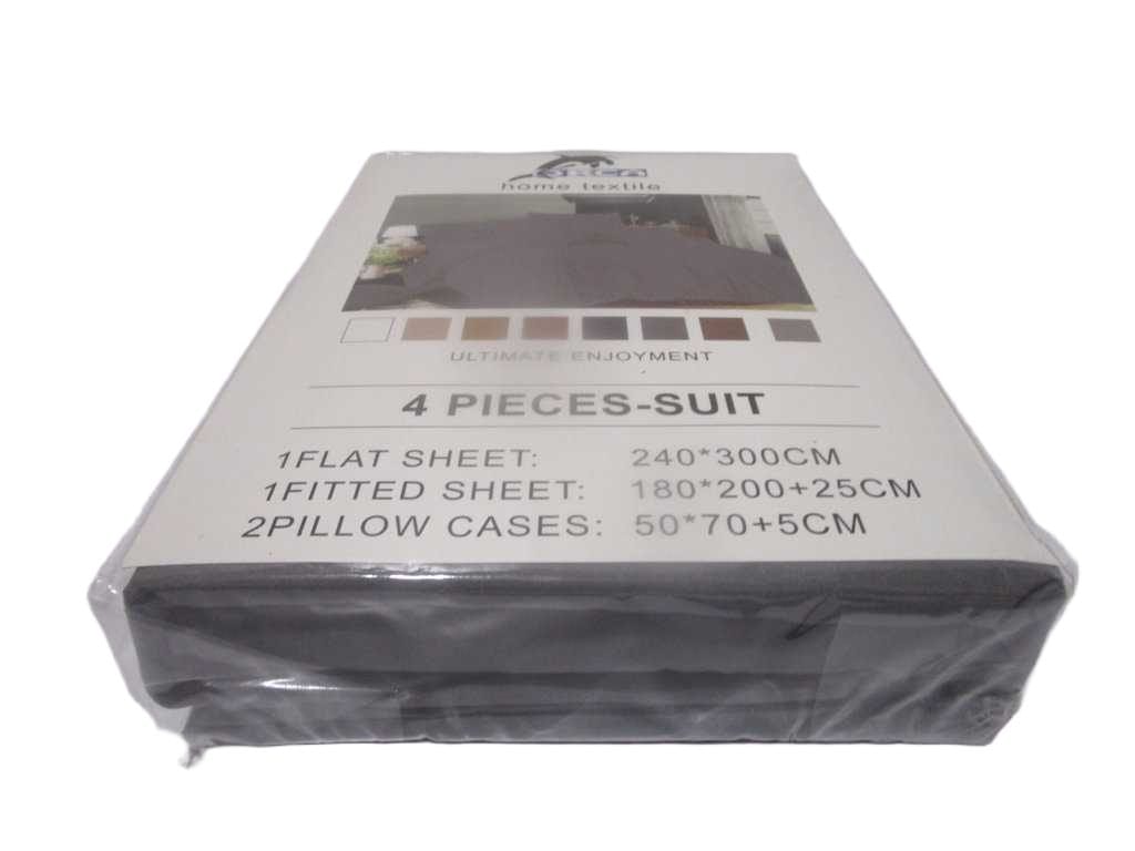 Flat Sheet Set Of 4pcs Uni Color 240x300cm Fitted Sheet 180x200 +25 Cm 2 Pillow Cases 50x70 +5 Cm 105gsm 100% Polycotton Old Packing Packing:pvc Bag Dark Gray 125