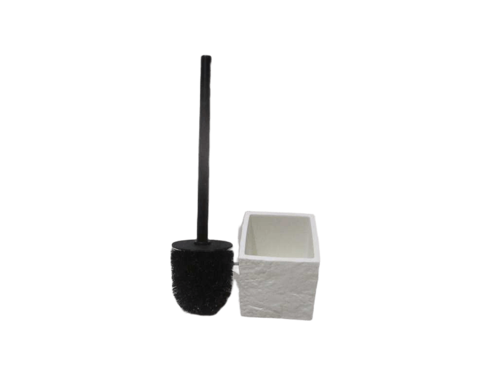 Brush Toilet Wc Polyresine Carree Effet Pierre Tige Black Mat - White