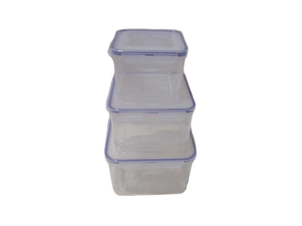 Container Set Of 3pcs Crisper-Square Pp 456.1g Opp Bag Clear Cover With Blue Line 2.2l/1.4l/700ml