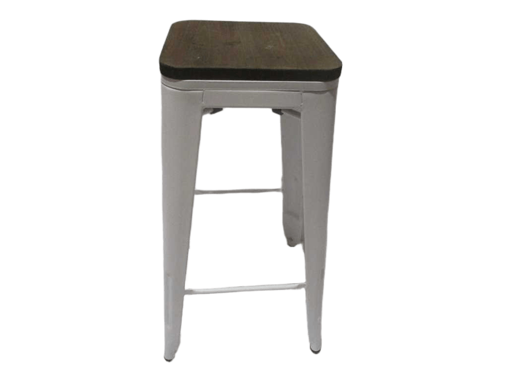 Bar Stool "liv" Matt White Metal With Wooden Seat 42.5x42.5x77cm