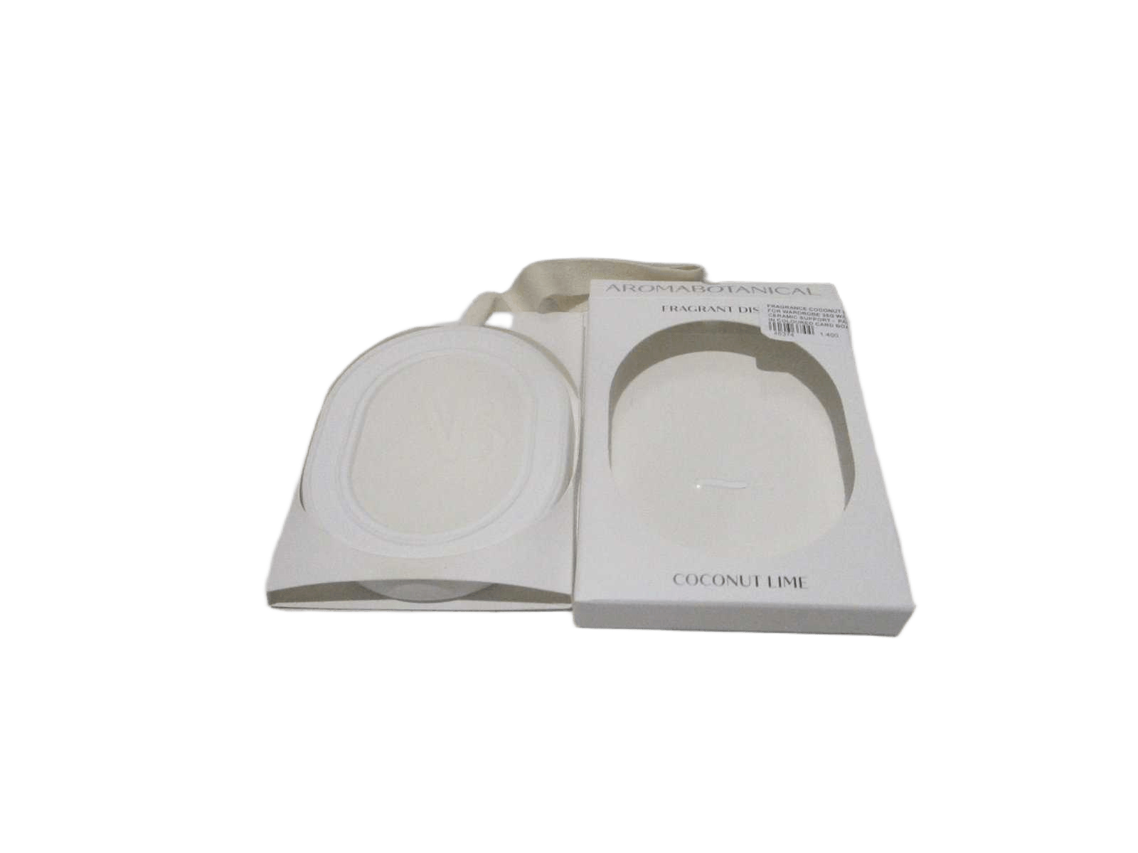 Fragrance Coconut Lime- Disc For Wardrobe 35g Wax - Round Ceramic Support - Packaging In Coloured Card Board Box 400g White