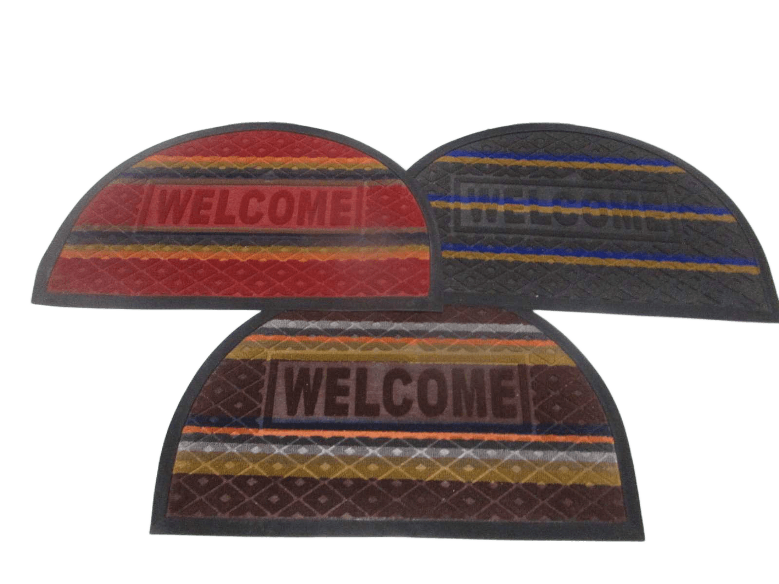 Half Round Door Mat, Rubber+polyester Welcom Design With Rubber Side 3col/Ass 600g/Pc(Grey+dark Red+red) 45x75