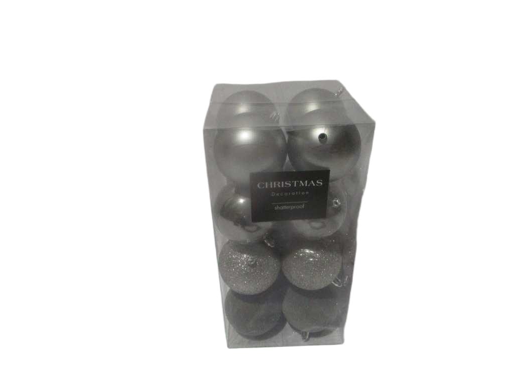 Ball Xmas 8cm Set16 Dark Grey