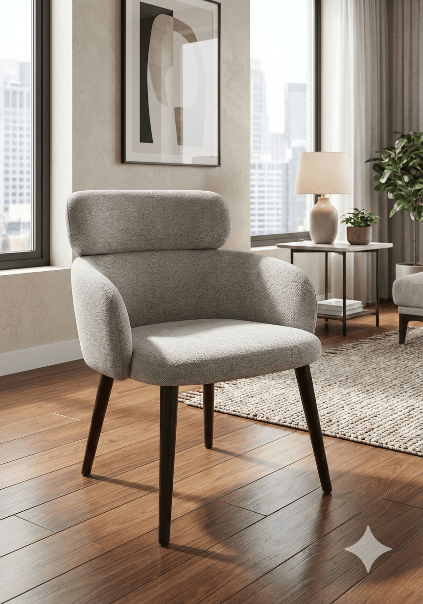Dining Chair Fabric Grey Kd Metal Legs