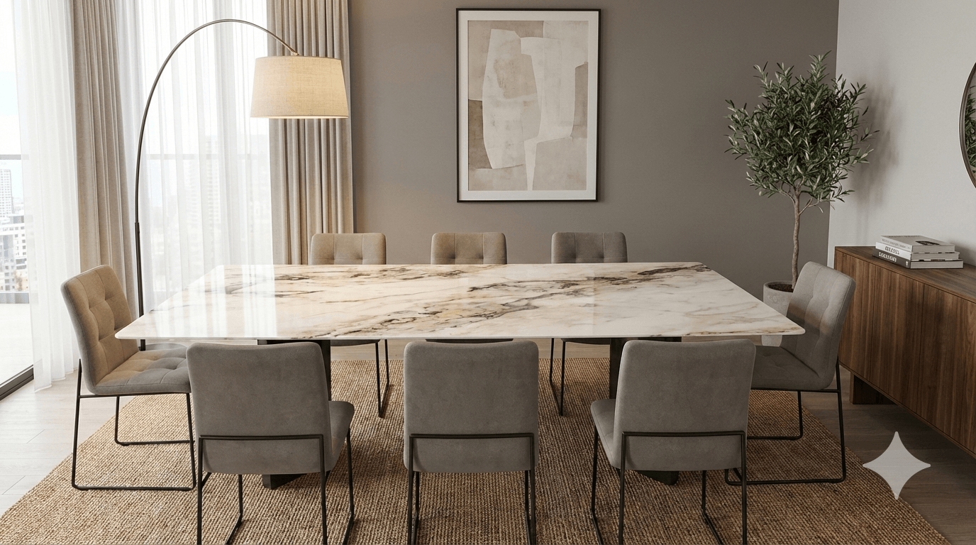 Dining Table Beige Pandora Artifical Marble+mdf+ss 2400x1200x760