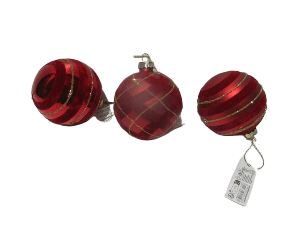 Ball Xmas Glass 8cm 4ass Red