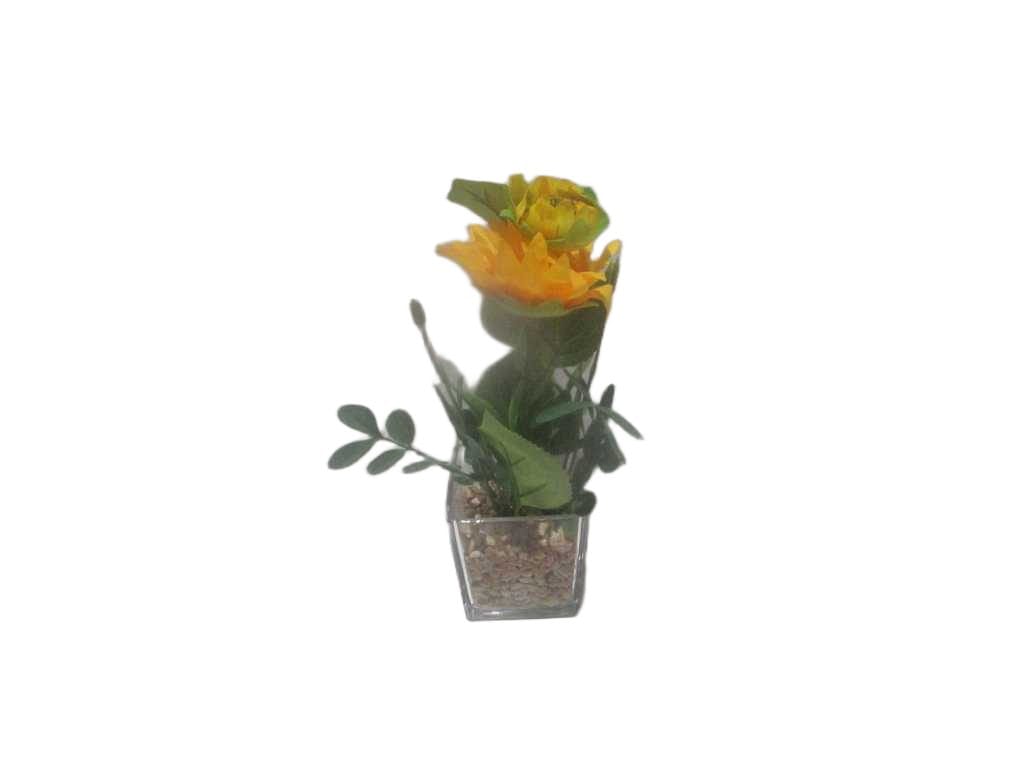 Artificial Plant Glass Pot Yellow 25cm