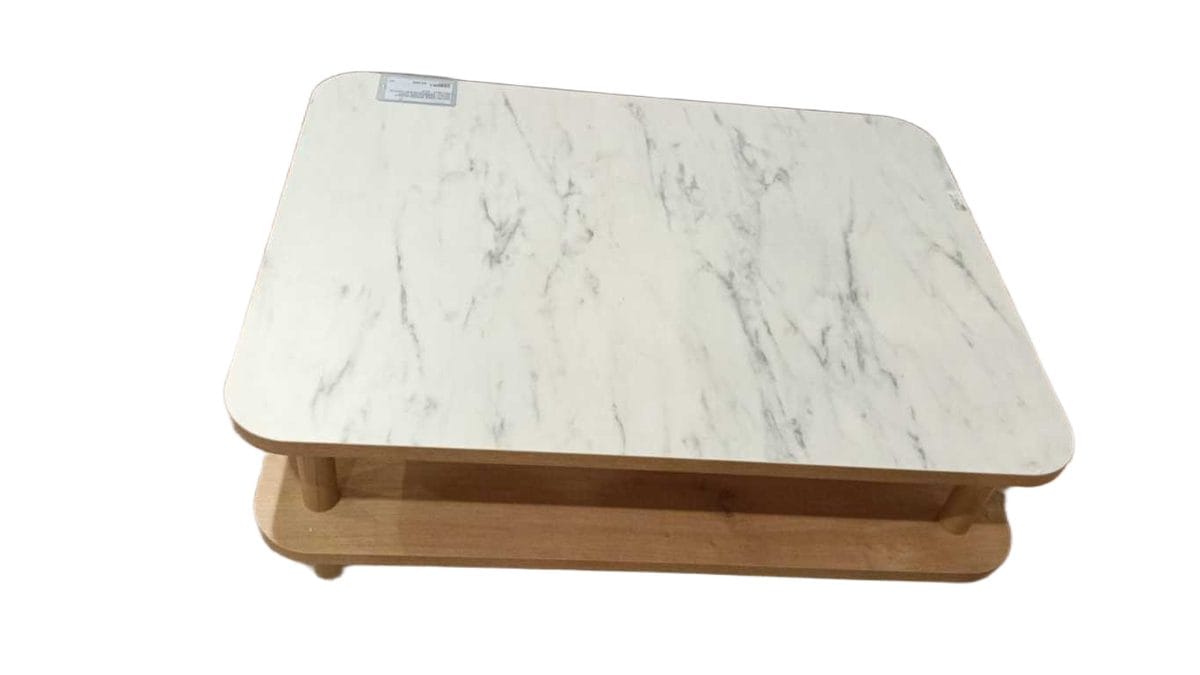 Coffee Table Soffice Marble Effect / Bamboo Legs Light Walnut 100x80x40cm