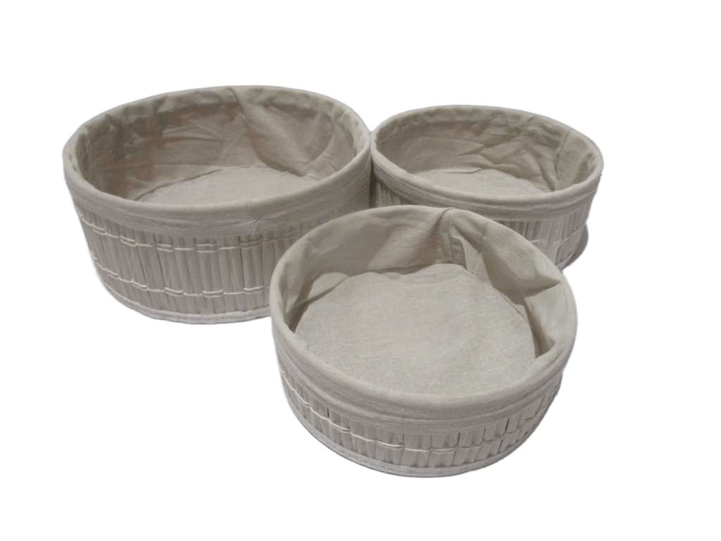 Basket Set Of 3 Round Panama Pe Rattan With Hangtag Off White 29x12 Cm 24x10 Cm 22x8 Cm
