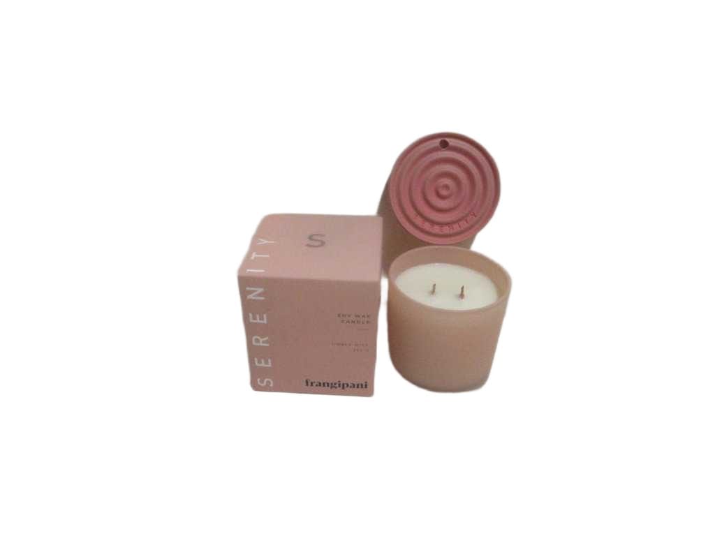 Candle Serenity Core - Frangipani - 283 Gr Wax In Tempered Machine Made Glass Pot With Lid And 2 Wooden Wicks - 8% Fragrance - Packaging In Coloured Card Board Box 820 G