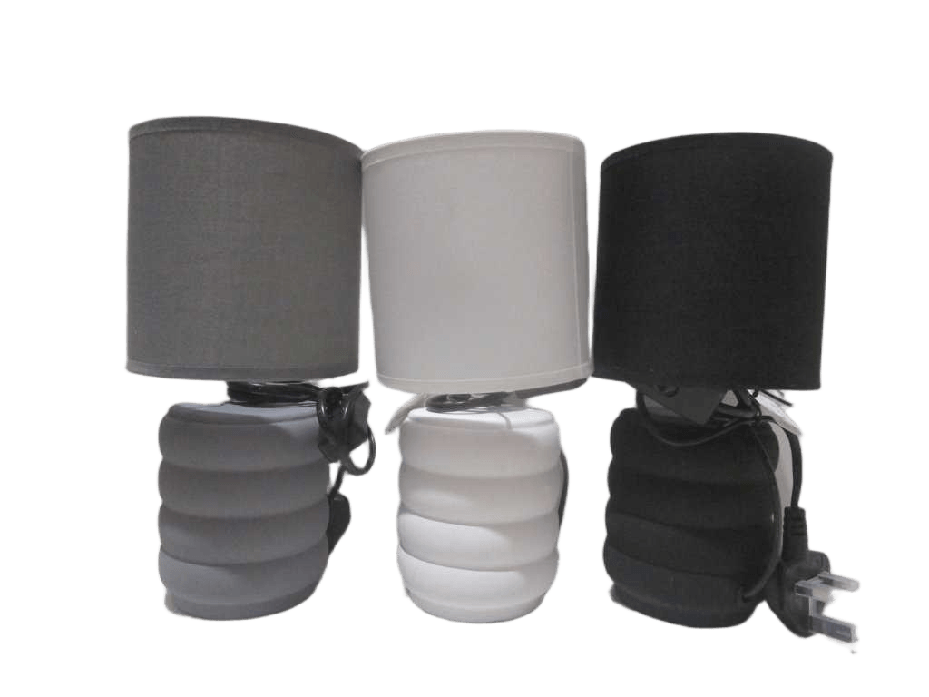 Table Lamp Ceramic Base Tc Fabric Shade E14 White Box With Sticker Moq:1000pcs Grey White Black Ass 13x13x27
