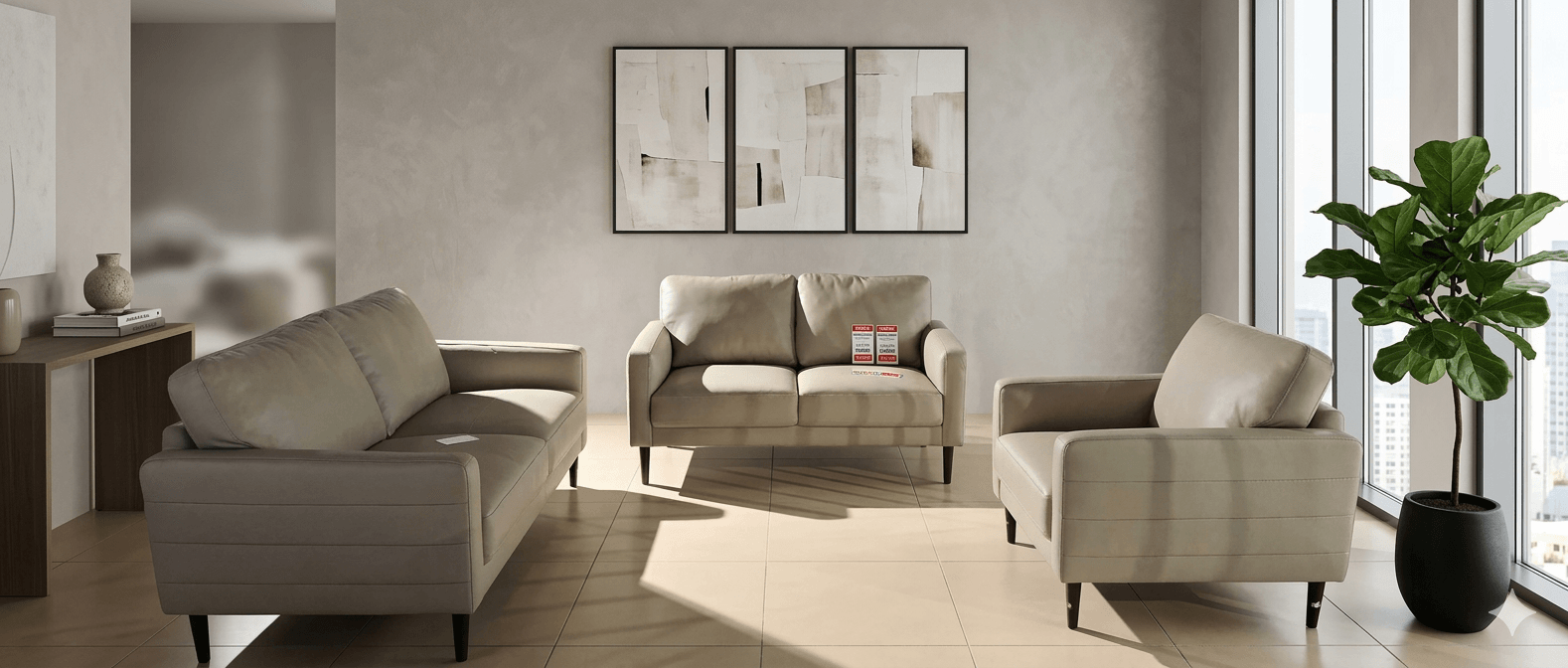 Sofa Set 3+2+1 Leather Pvc Light Grey T541033