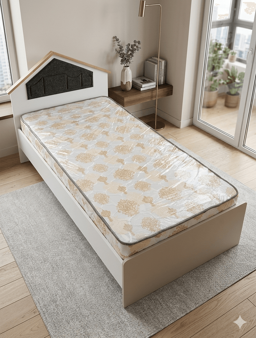 Kids Bed My House+ Nightstand White / Walnut Bd: 90x200cm Ns: 46x50x40cm
