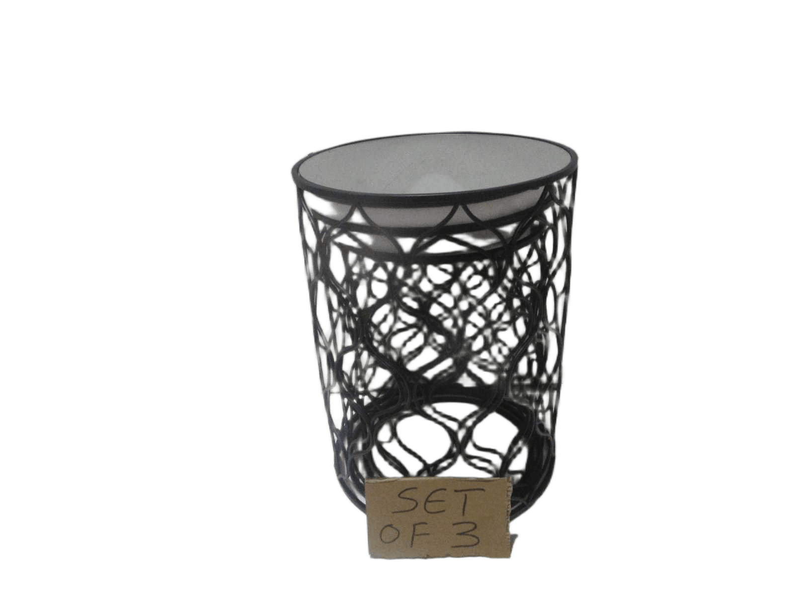 Side Table Set Of 3 , Black With Mirror Top Black 35x50 40x55 45x60