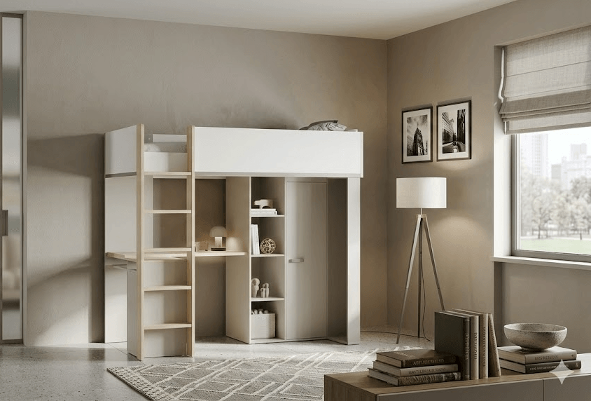 Combined Bed With Integrated Desk And Wardrobe