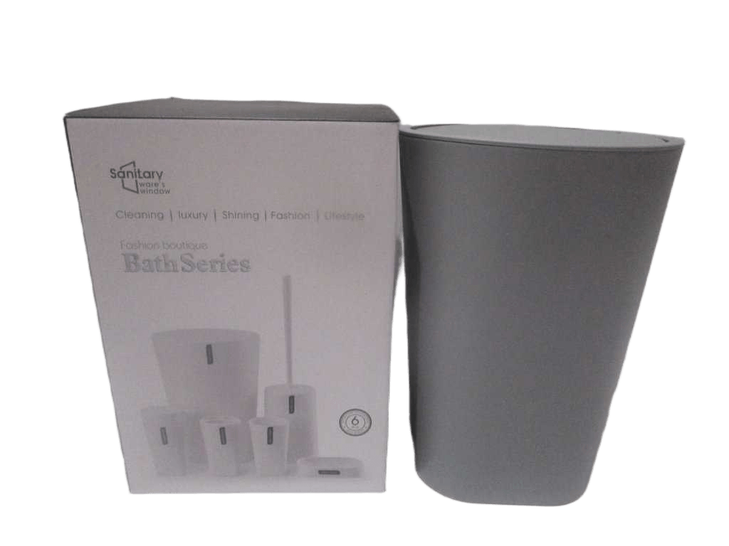 Bath Series Set Of 6 ,pp Trash Can+toilet Brush+gargle Cup+toothbrush Holder+soap Dispenser+soap Dish Color Box Grey