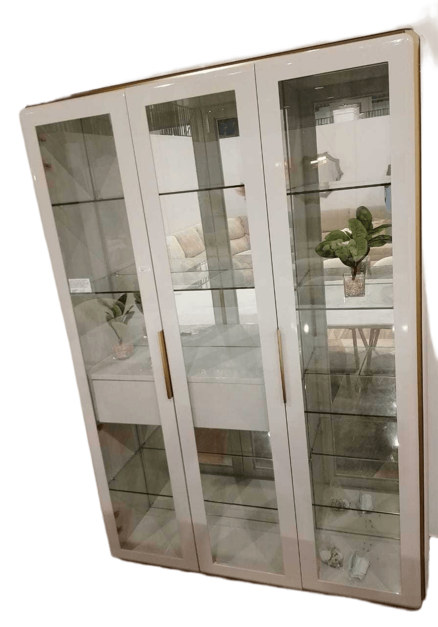 Cabinet Glass Mdf 7711ad-0978 High Gloss Light Grey With Brushed Champagne Gold Frame And Hardware Glass Doors Led Light Inside With Remote Controller 151,8x40,8x220 Cm 7711ad-0978/ Brushed Champagne Gold