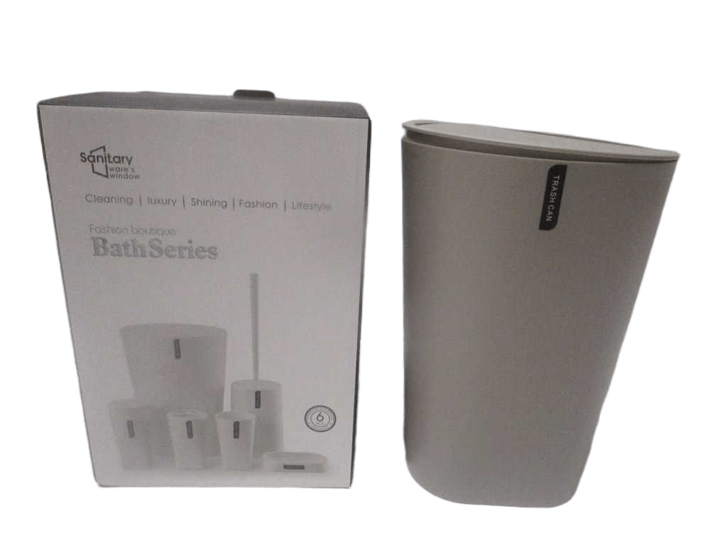 Bath Series Set Of 6 ,pp Trash Can+toilet Brush+gargle Cup+toothbrush Holder+soap Dispenser+soap Dish Color Box Taupe