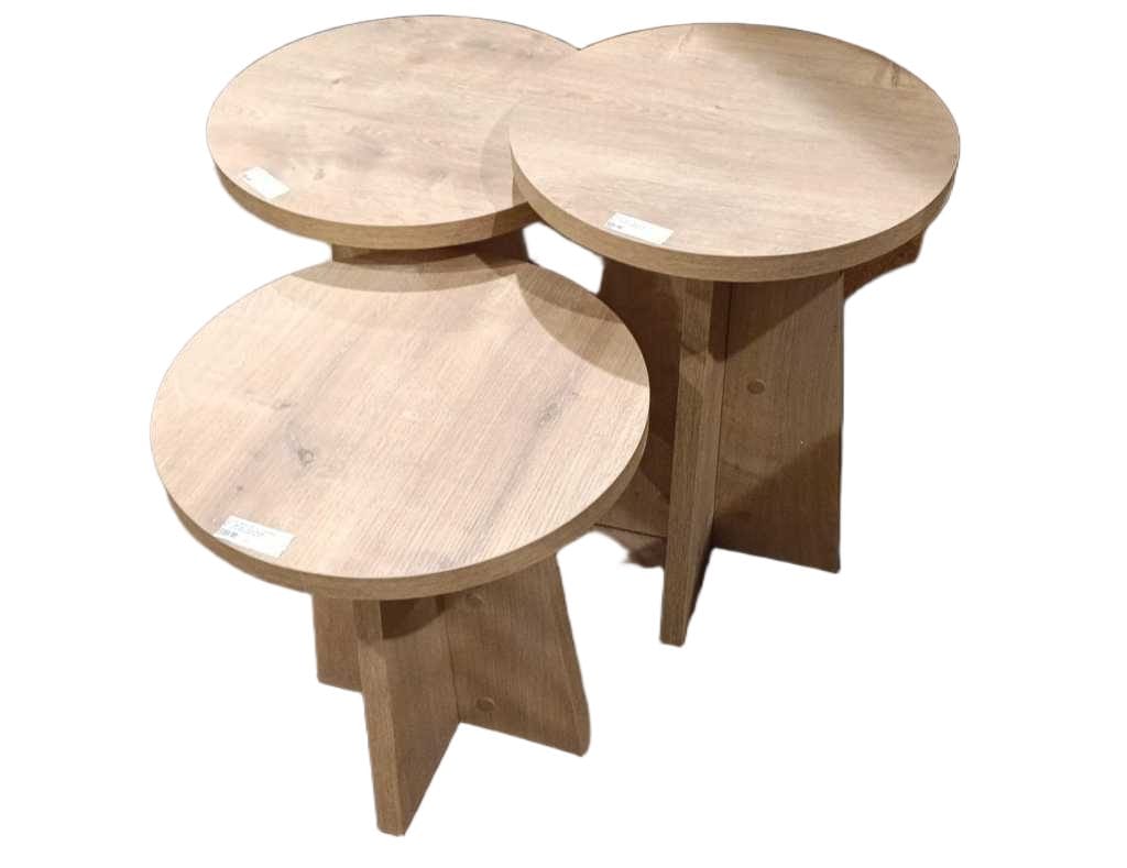 Coffee Table Set Of 3 Soffice Light Walnut Diam 39cm