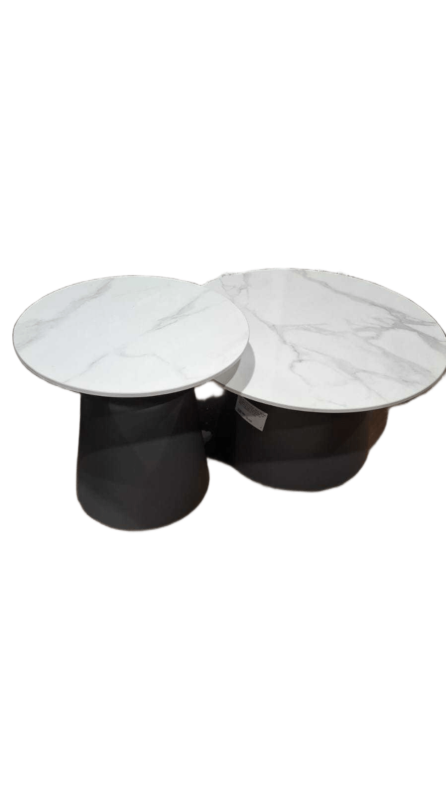 Side Table Set Of 2 Round Ceramic Top 9mm, Iron Base Painting Top White Base Grey F50*45 F70*37