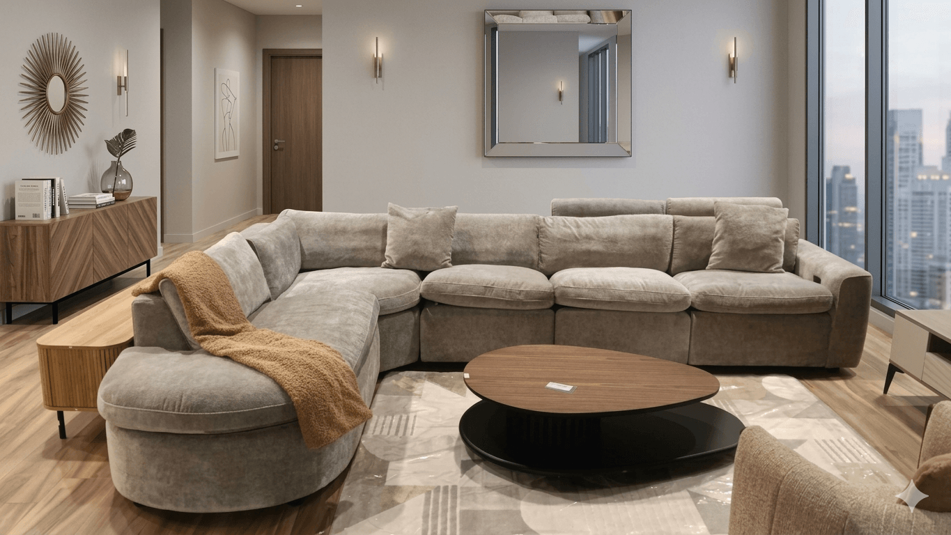 Sofa Corner Fabric Light Grey 1 Electric Recliner 2 Head Rest + 2 Pillow G0503700 337x295x99x90-95