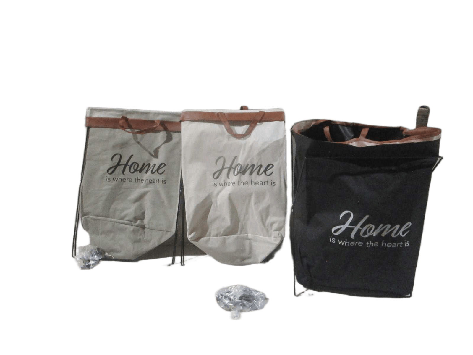 Laundry Bag 2ass Linen+metal Frame+wheels Pu Handles 40*29*60 Cream Grey