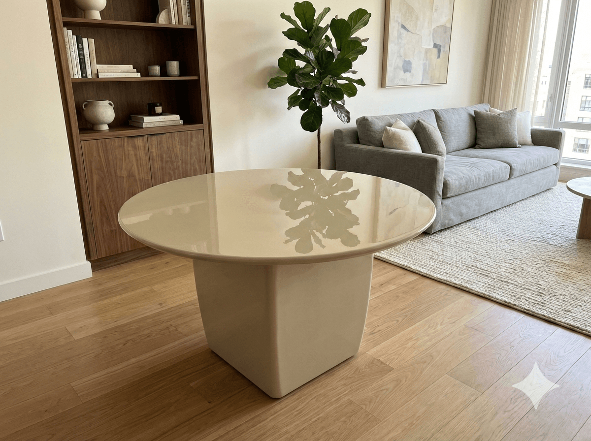 Dinningtable Shining Pale Khaki Round Dinningtable, Mdf High Glossy Paniting 150x74