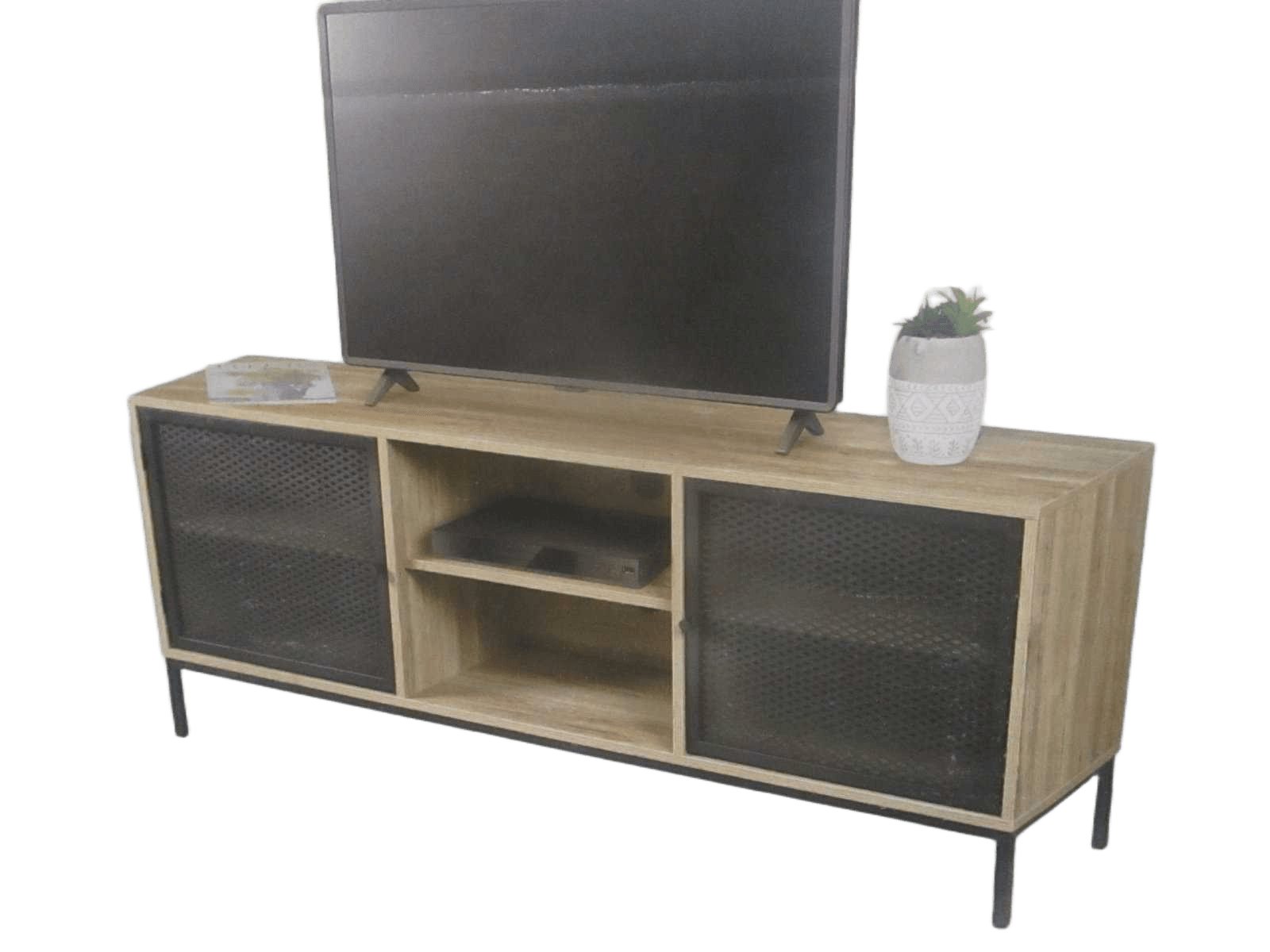Tv Cabinet Soho Wooden With Black Metal Mesh 150x40xh60cm