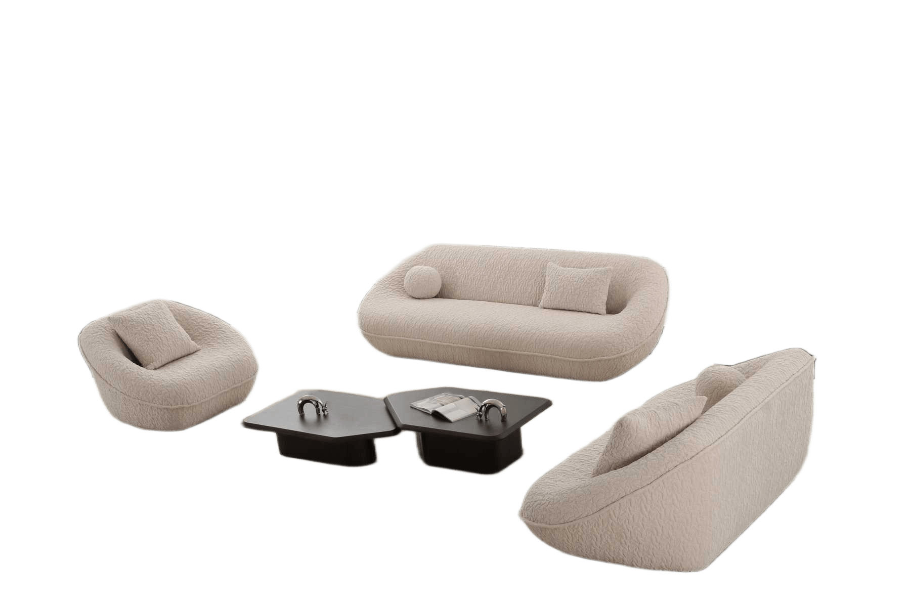 Sofa Set 4+2+1 Cream + 4 Pillows(Dia:25cm*2+55x55cm*2) V295-156 258x103x75 199x103x75