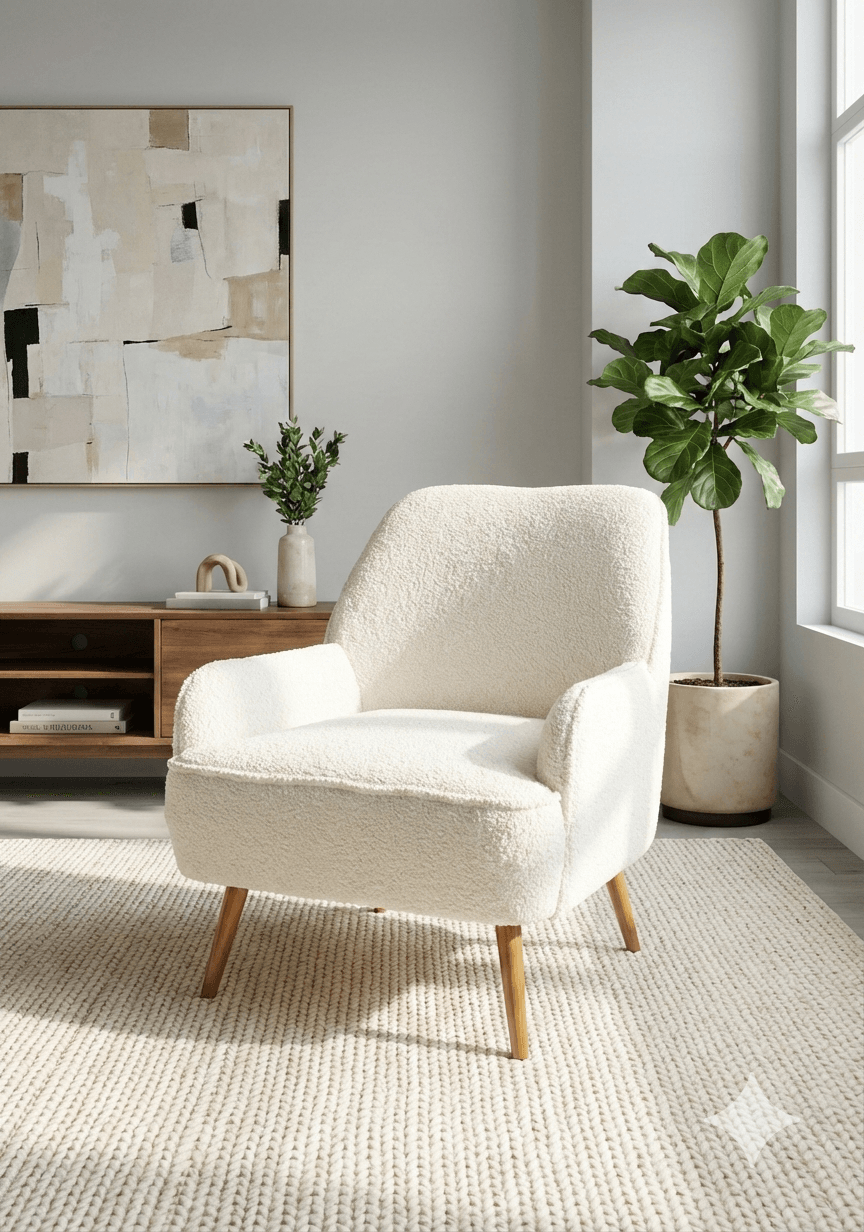 Chair Kd With Wood Leg Boucler White 1 62x47x75