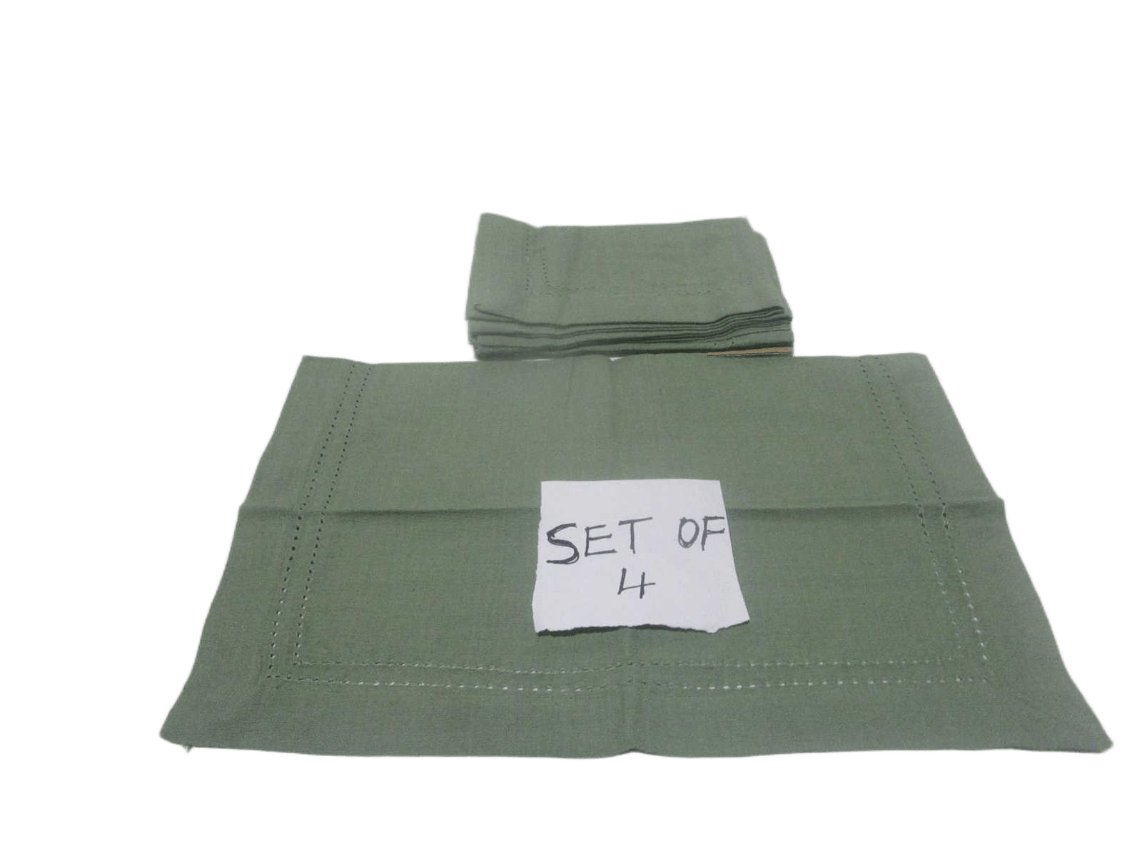 Set Of 4 Napkin 100% Cotton Bordure A Jour Lino Steach 160 Gsm With Card Board 40x40 Gree