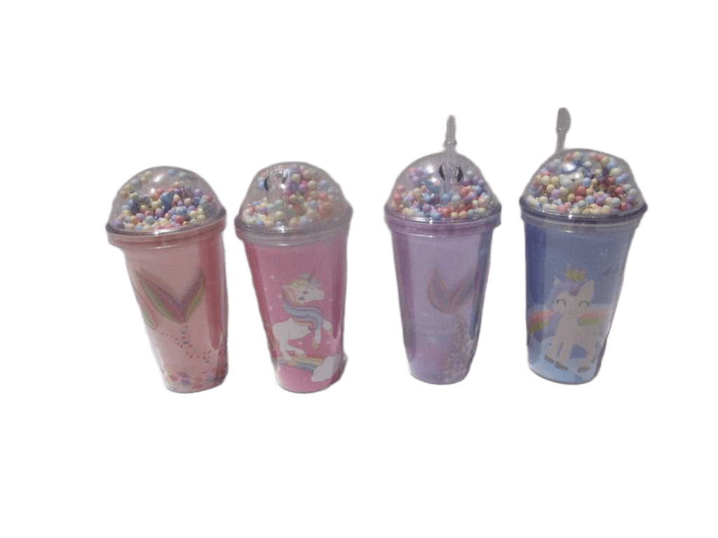 Cup With Straw-Unicorn/Mermaid With Unicorn/Mermaid Deco In The Cover Double Wall Ps Bubble Bag Packing Purple(Straw-Unicorn) Pink(Straw-Unicorn) Purlpe(Mermaid) Pink(Mermaid) Ass 450ml