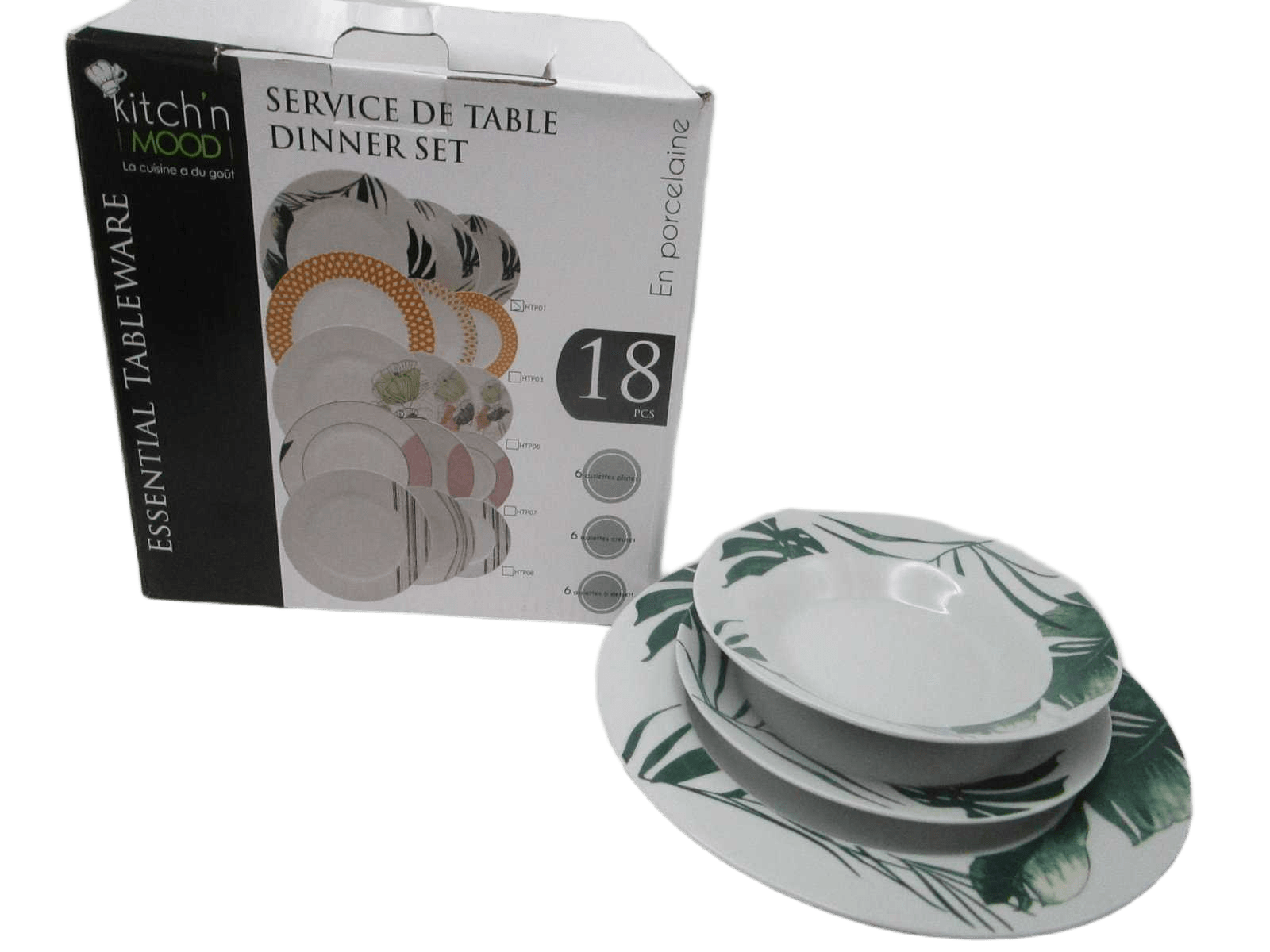18pcs Round Dinner Set Porcelain10.5"dinner Plate*6, 8"soup Plate*6, 8"dessert Plate*6