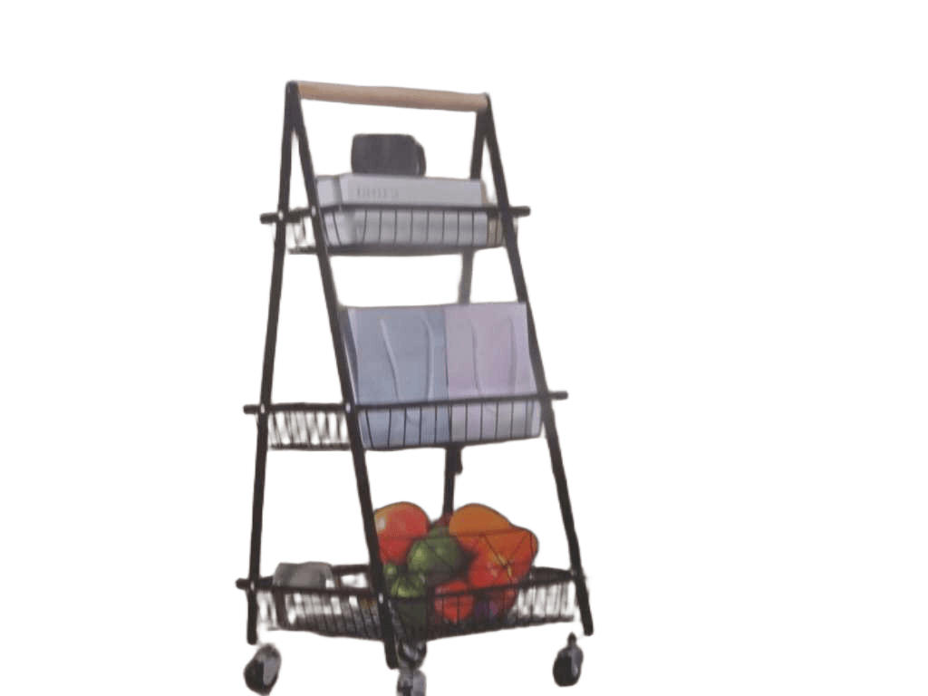 Storage Cart, Triangle 3 Level, Iron Thickness 3.5/2.4mm 4.9kg Color Box White 49*34.5*87