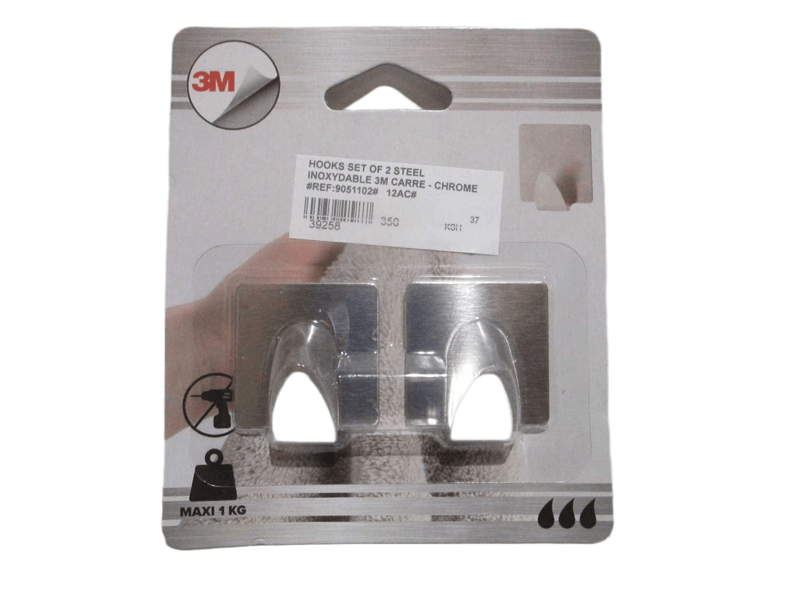 Hooks Set Of 2 Steel Inoxydable 3m Carre - Chrome