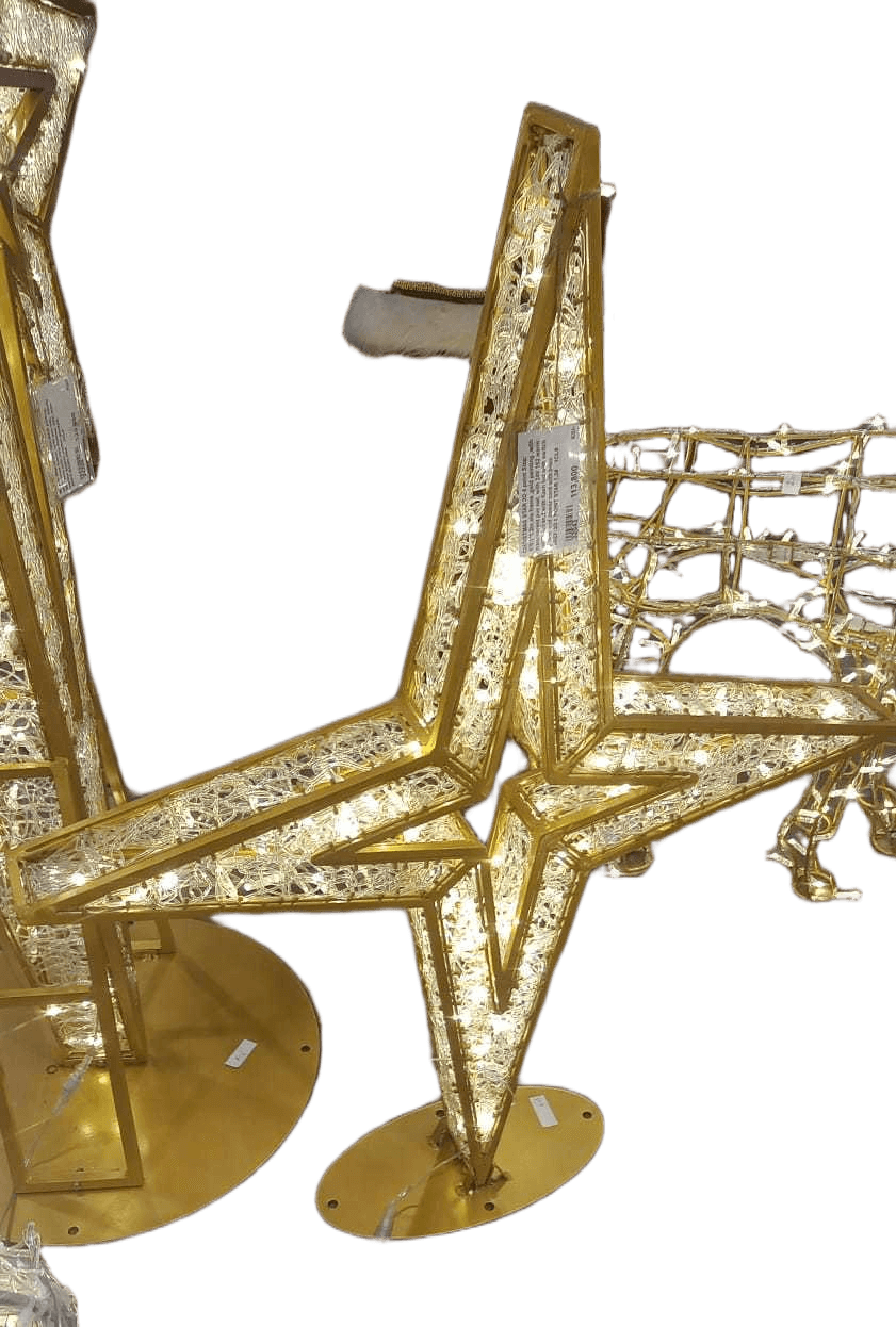 Christmas Star 3d 4 Point Size: 1*0.1*1.2m,alu Frame ,gold Painting ,with Transparent Pvc Net, With 24v 162 Warm White Led And With Flash Led With Switch Power And Power Cord With Base