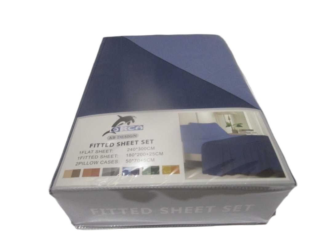 Flat Sheet Set Of 4pcs 240x300cm( Dark Blue 117) Fitted Sheet 180x200 +25 Cm(Light Blue 77) 2 Pillow Cases 50x70 +5 Cm(Light Blue 77) 105gsm 100% Polycotton With Good Package Our Packing:pvc Bag Pilow & Fitted Sheet Same Color Light Blue 77 Flat Shee
