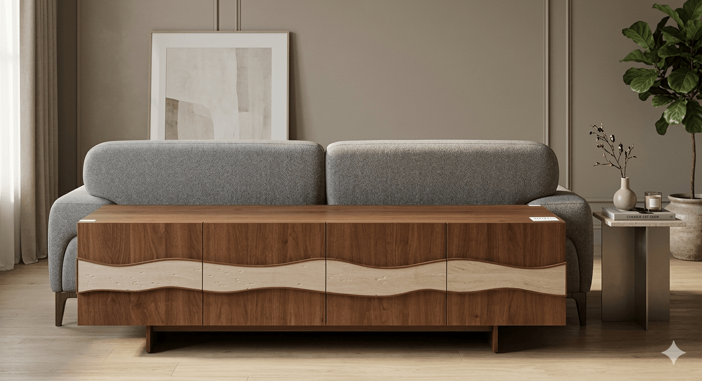 Tv Stand Melamine Body White Stone Wave Deco Matt Metal Legswalnut+white 180*43.3*52