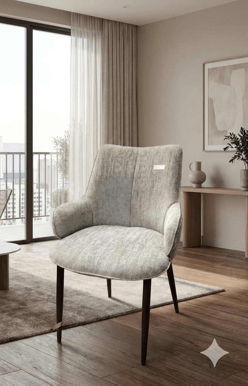 Dining Chair Fabric Grey Kd Metal Legs