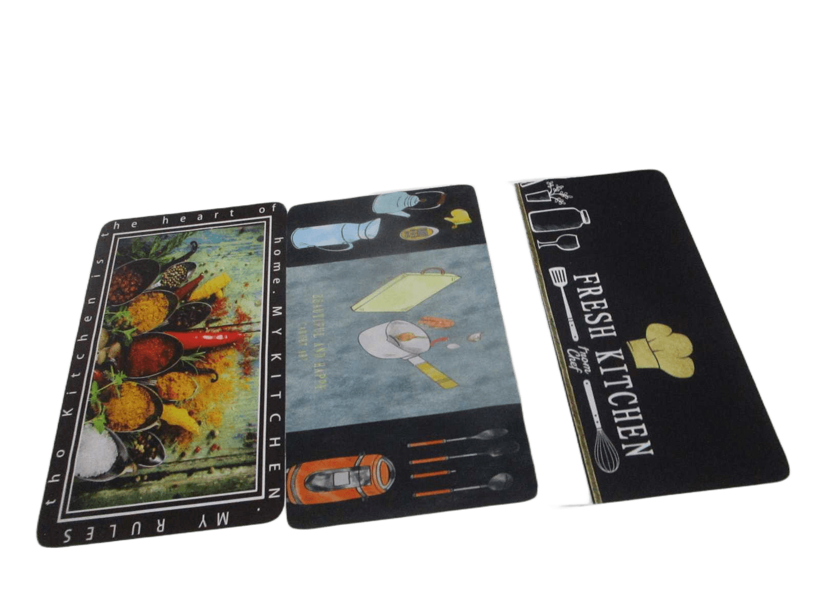Hi Tec Textile, Rubber Back Kitchen Mat (3 Design Mix)2.5mm 600g/Pc Fresh Kitchen+beautiful And Happy+epice 48x78