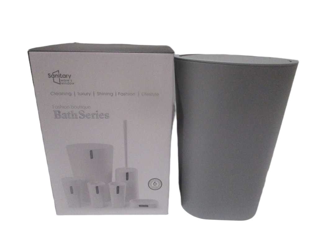 Bath Series Set Of 6 ,pp Trash Can+toilet Brush+gargle Cup+toothbrush Holder+soap Dispenser+soap Dish Color Box Grey