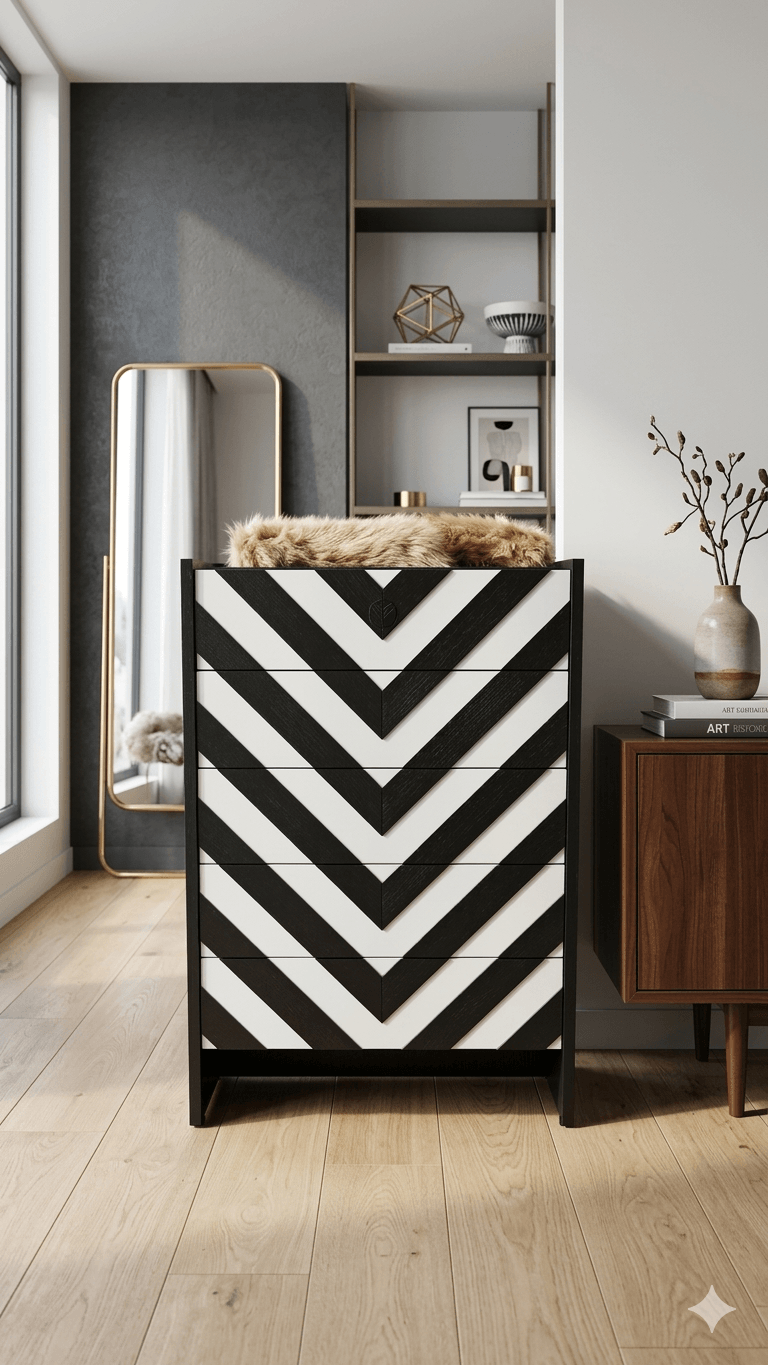 Chest Of Drawer 5 Drawer Melamine Body Mdf Doorblack Body Black+white Door 80*40*120