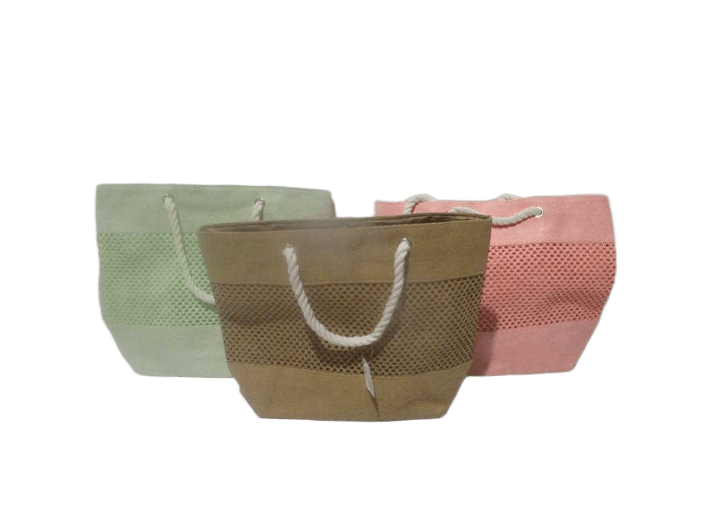 Bag Shopping/Beach Paper Straw, Cooton Rope Light Green/Pink/Brown 49x38hx34x15
